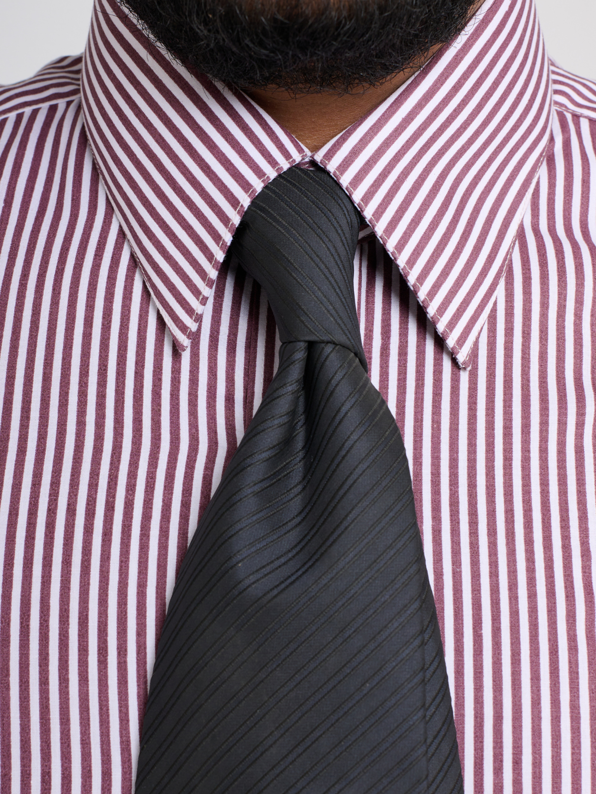 Burgundy & White Stripe Point Collar Shirt
