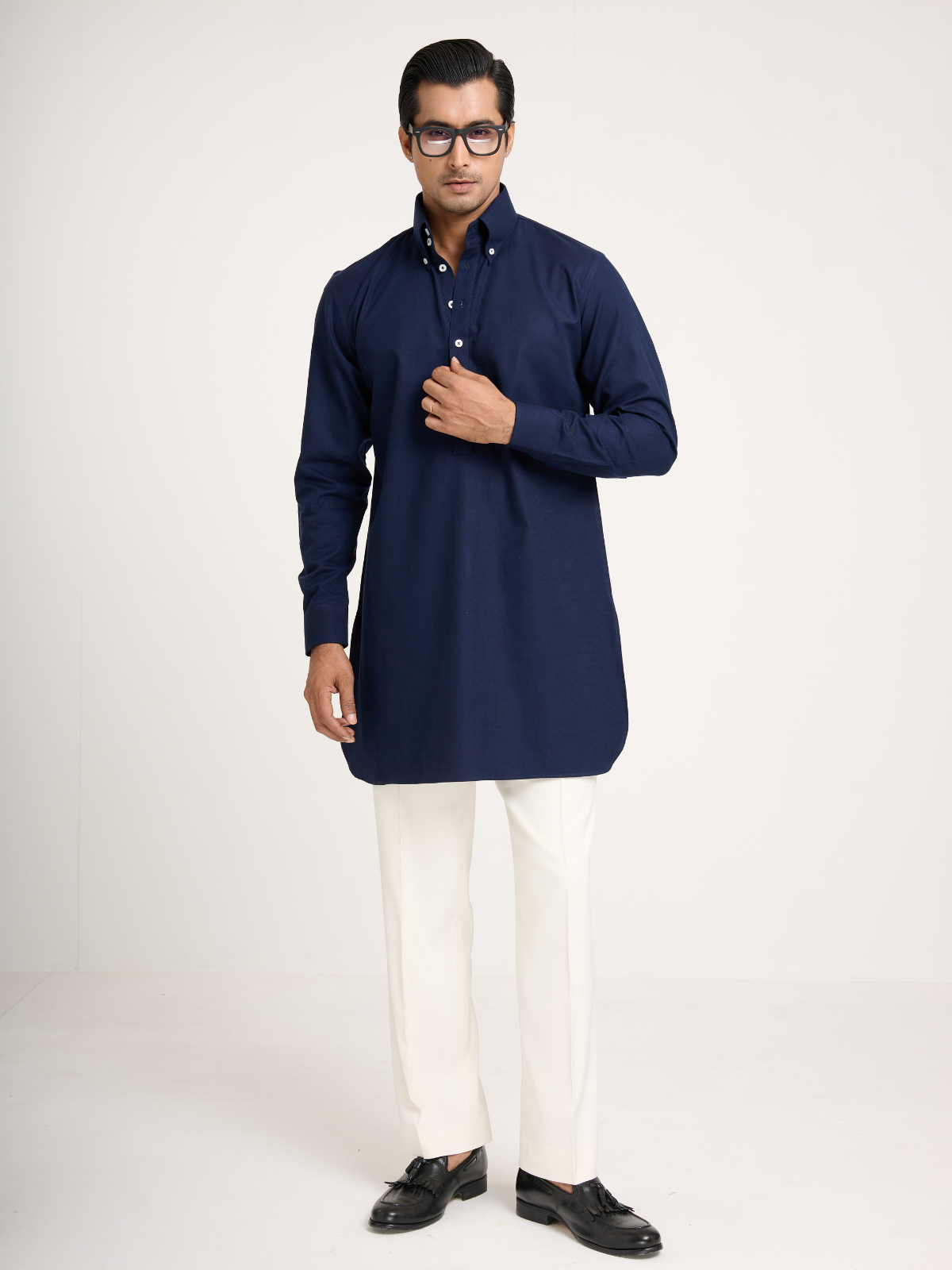 Navy Button Down Kurta