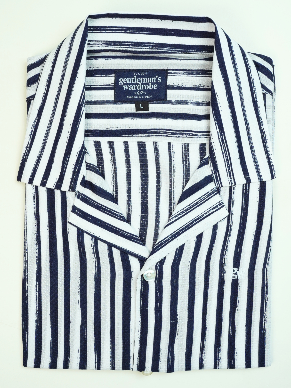 White & Navy Stripe Cuban Shirt