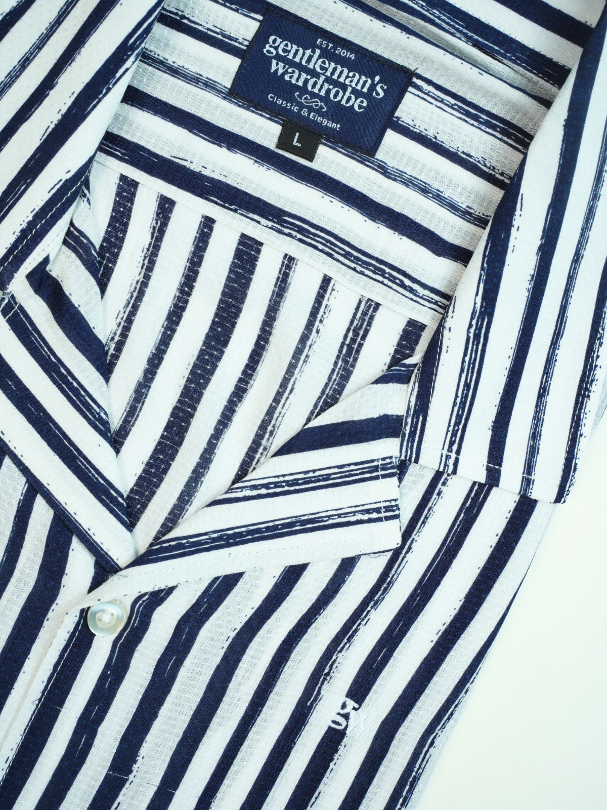 White & Navy Stripe Cuban Shirt