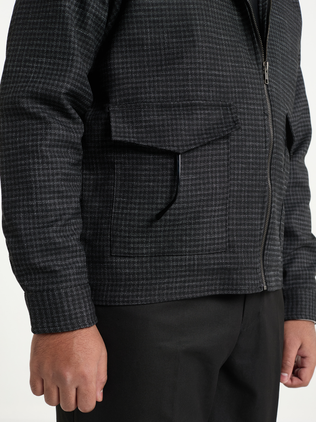 Charcoal Houndstooh Cropped Blouson Jacket