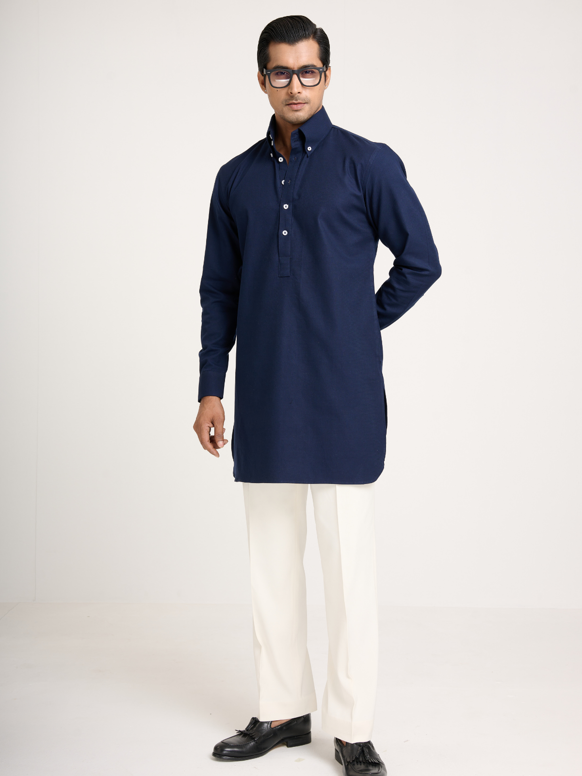 Navy Button Down Kurta