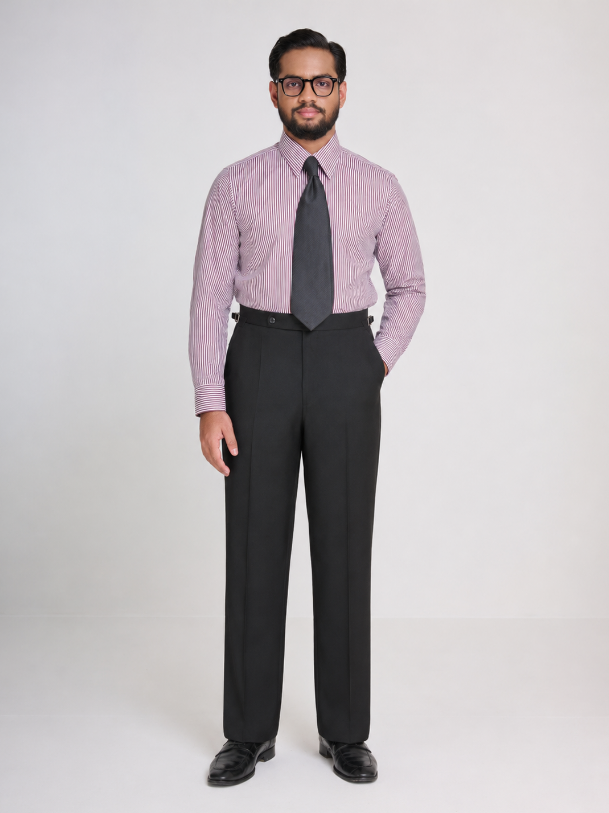 Burgundy & White Stripe Point Collar Shirt