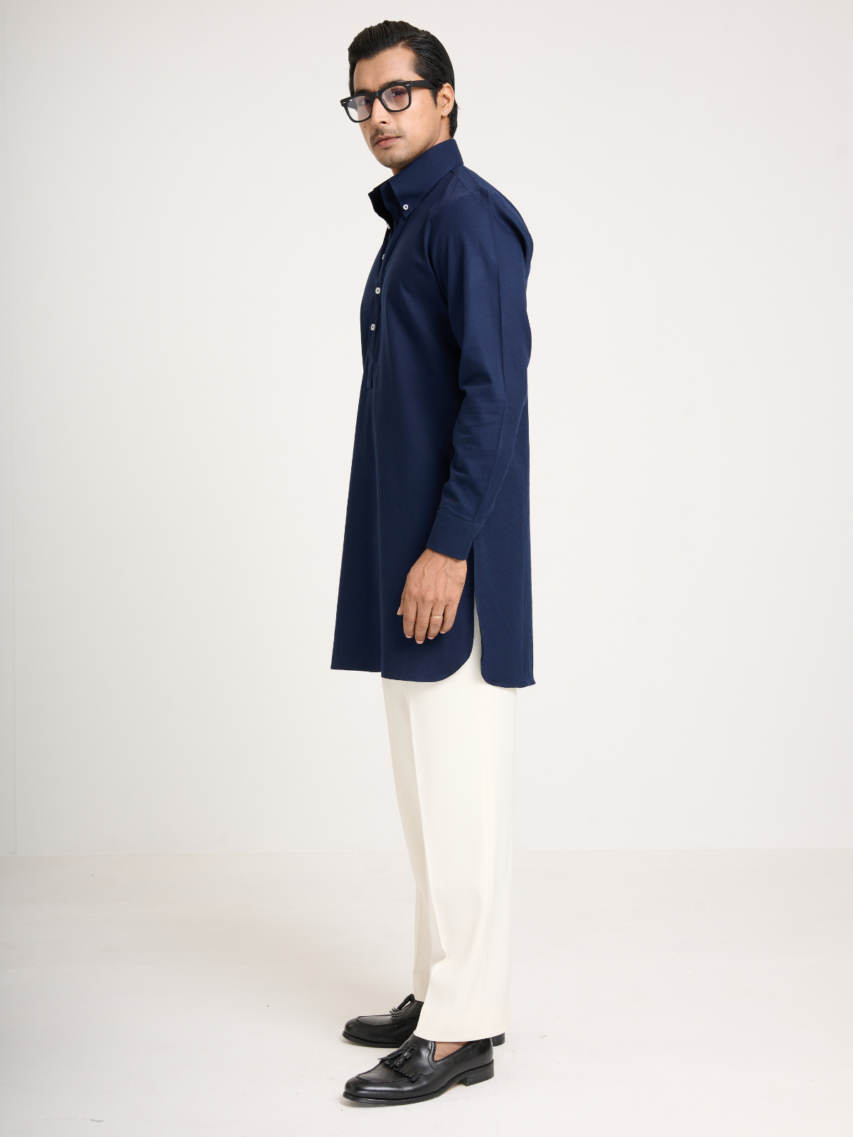 Navy Button Down Kurta