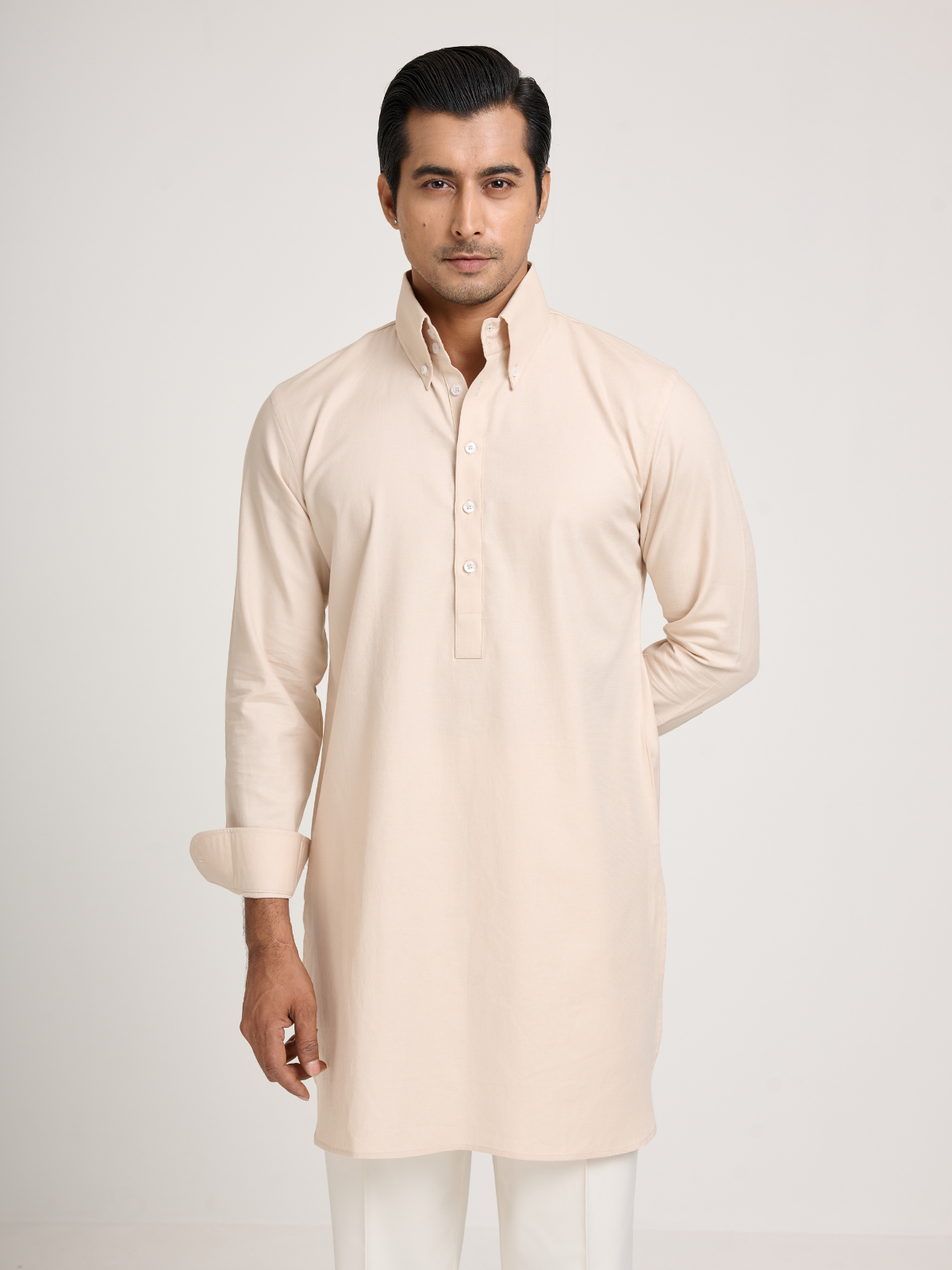 Beige Button Down Kurta