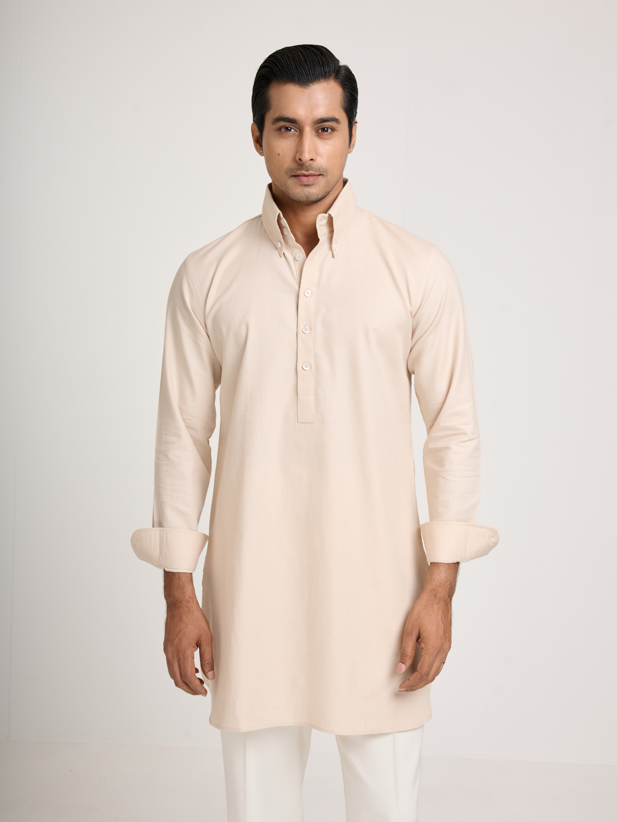 Beige Button Down Kurta