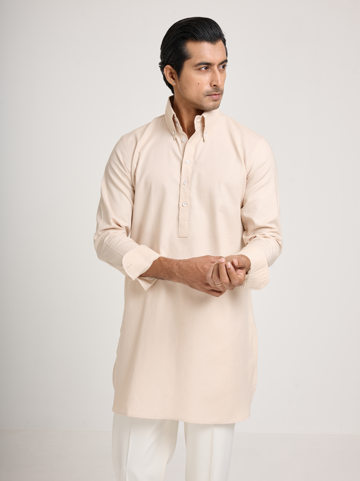 Beige Button Down Kurta