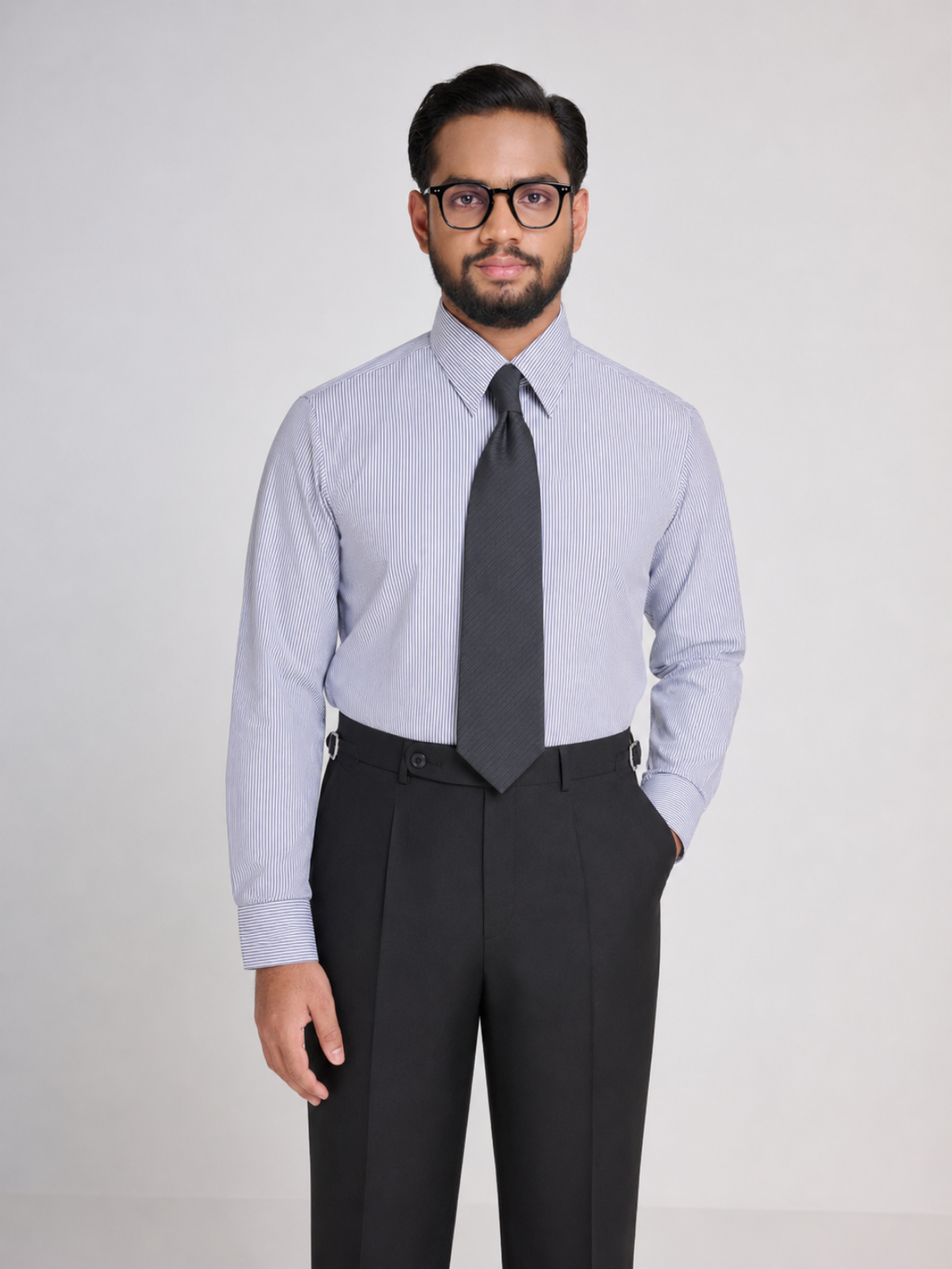 Navy Bengal Stripe Point Collar Shirt