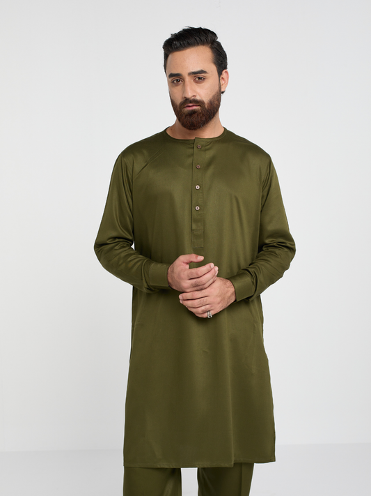 Olive Round Neck Kabli Set