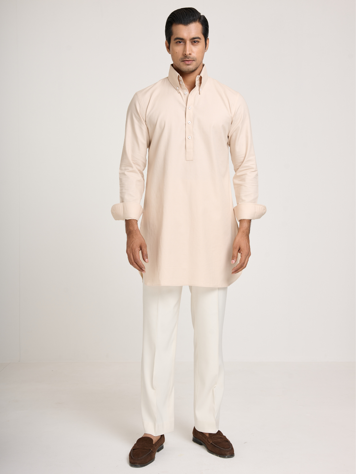 Beige Button Down Kurta