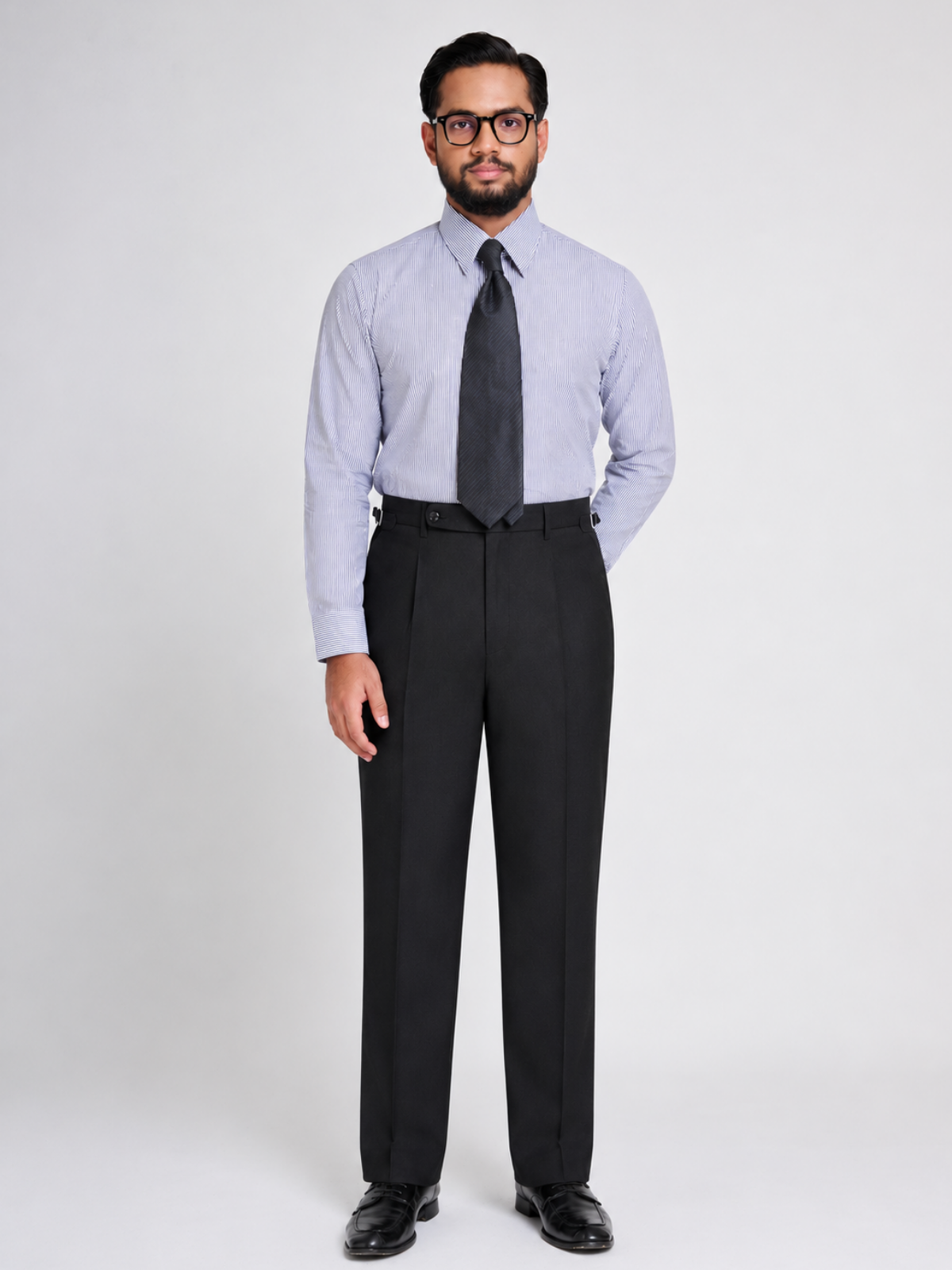 Navy Bengal Stripe Point Collar Shirt
