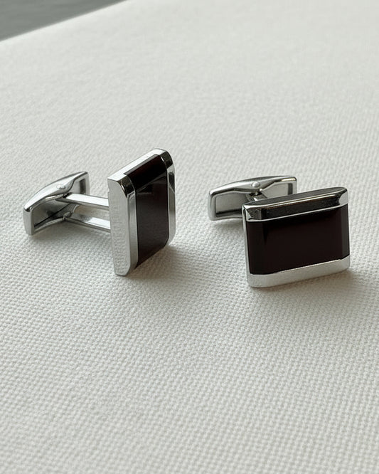 Mahogany Panel Cufflinks – Silver & Brown