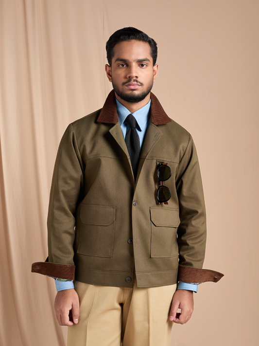 Olive Cropped Bomber Jacket
