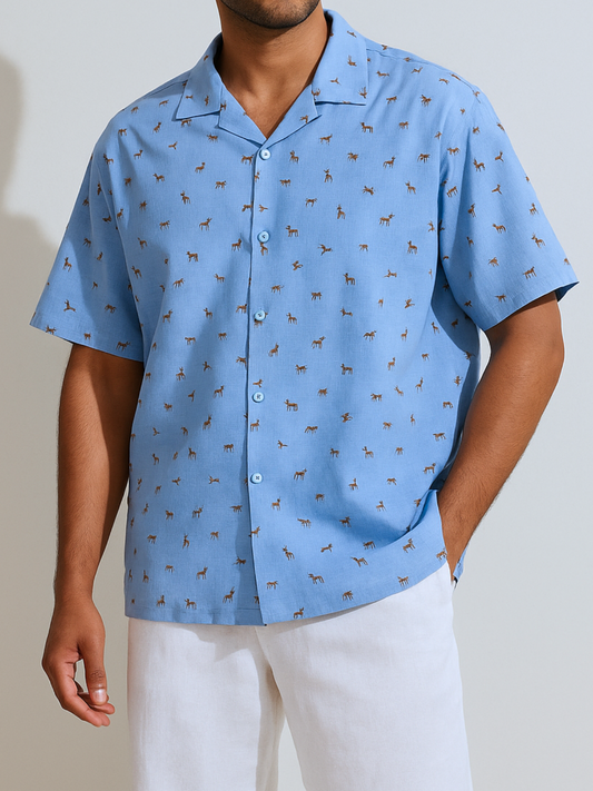 Sky Animal Print Cuban Shirt