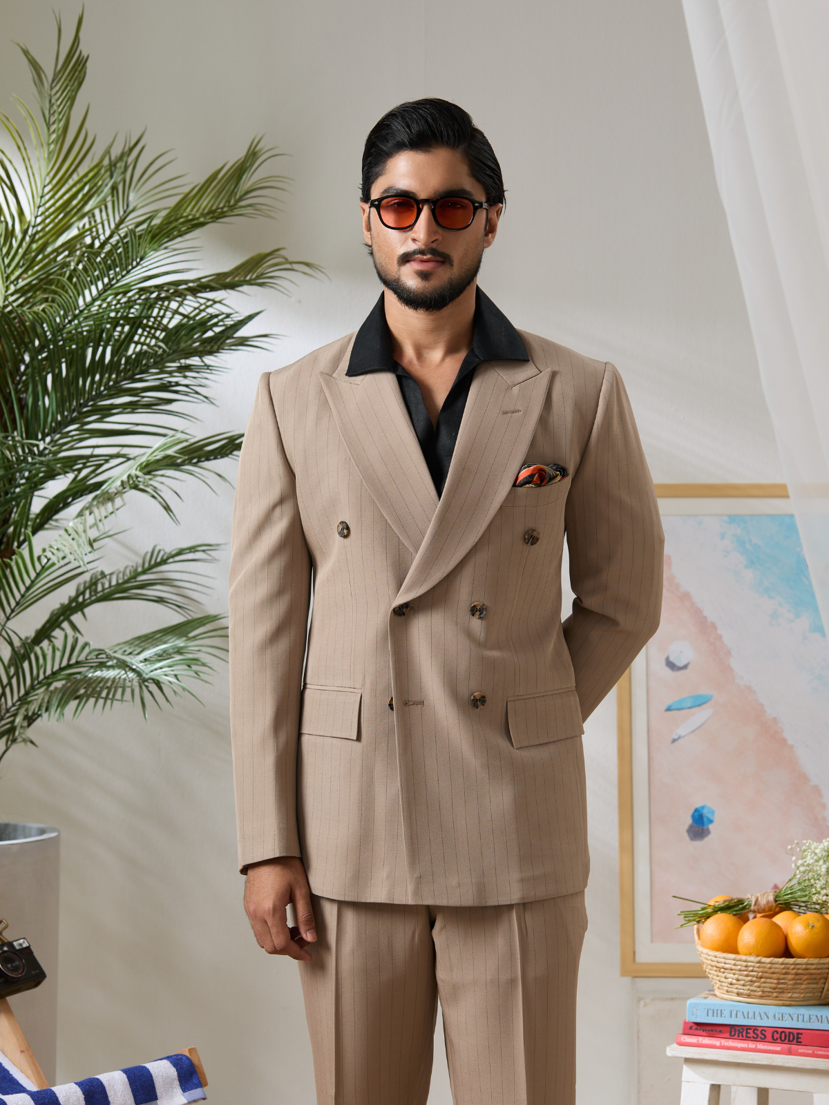 Beige Pinstriped DB Blazer