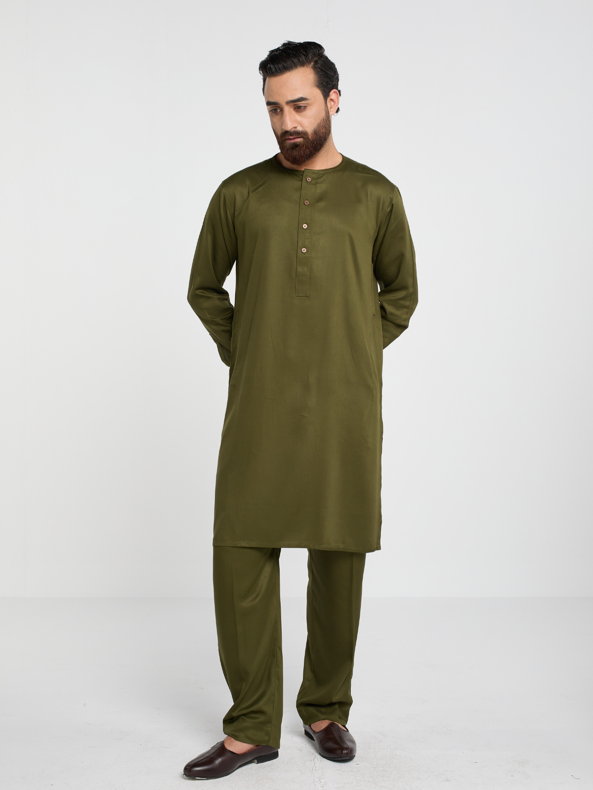 Olive Round Neck Kabli Set