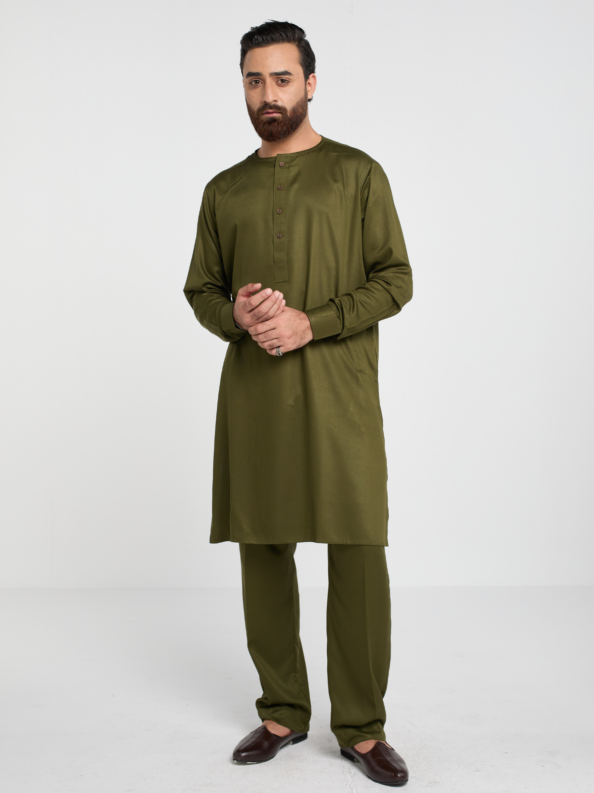 Olive Round Neck Kabli Set