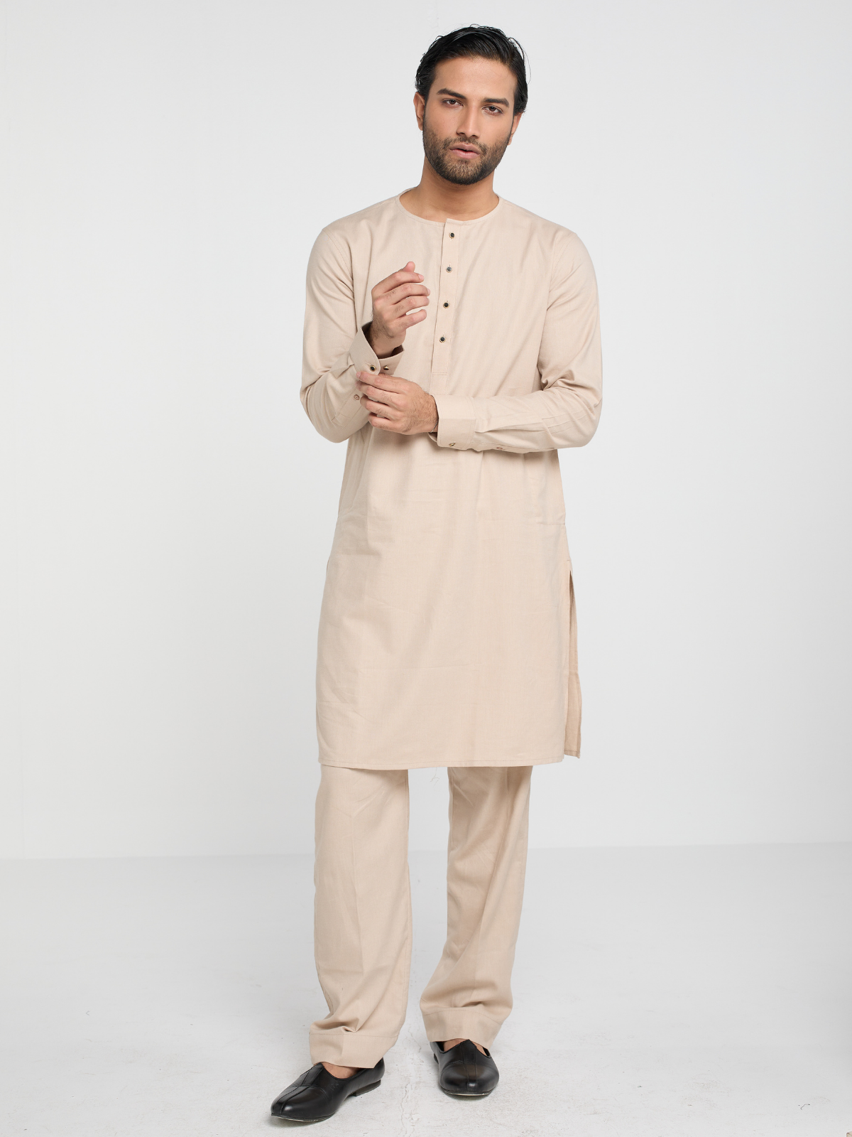 Beige Round Neck Kabli Set