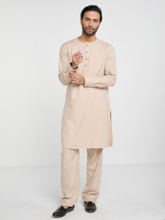 Beige Round Neck Kabli Set