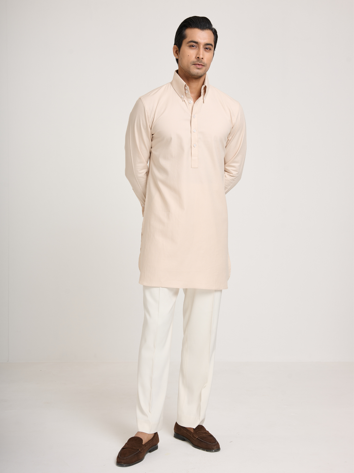 Beige Button Down Kurta