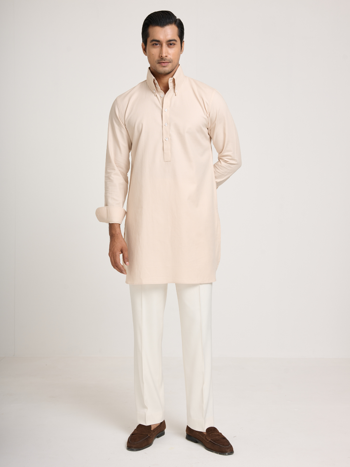 Beige Button Down Kurta