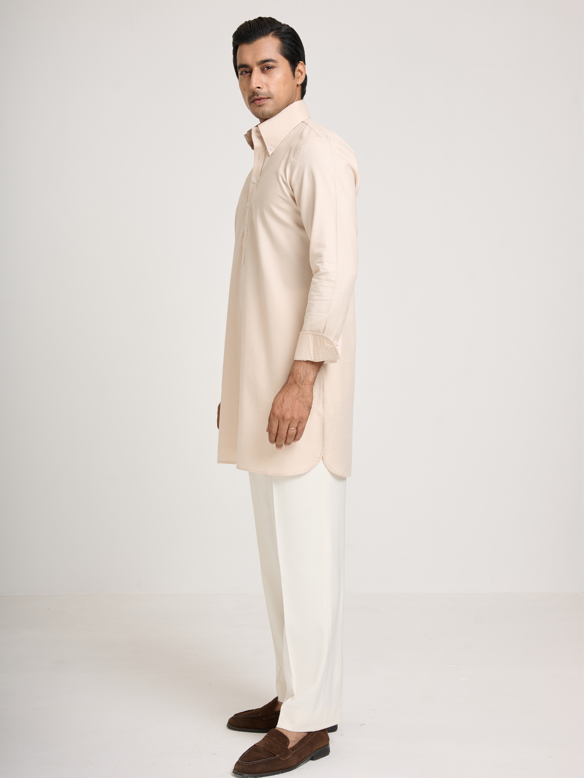 Beige Button Down Kurta