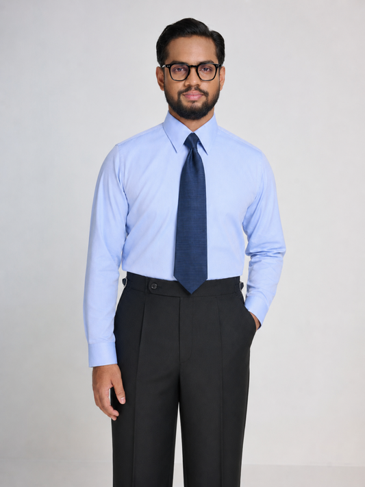 Sky Blue Herringbone Point Collar Shirt