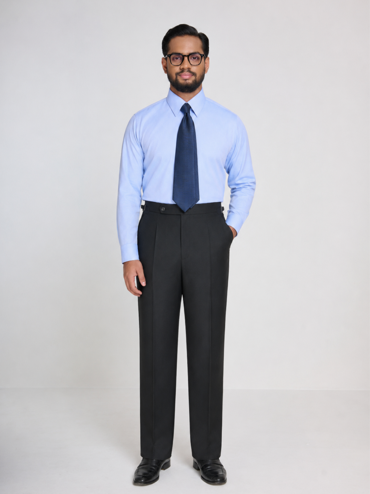 Sky Blue Herringbone Point Collar Shirt