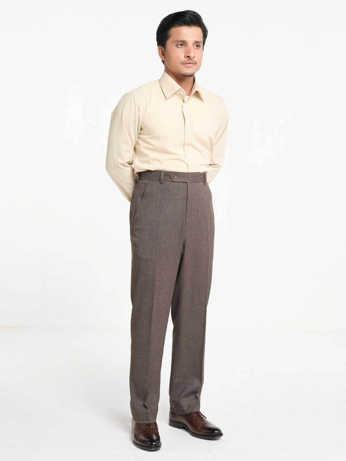 Mocha Herringbone Formal Trouser