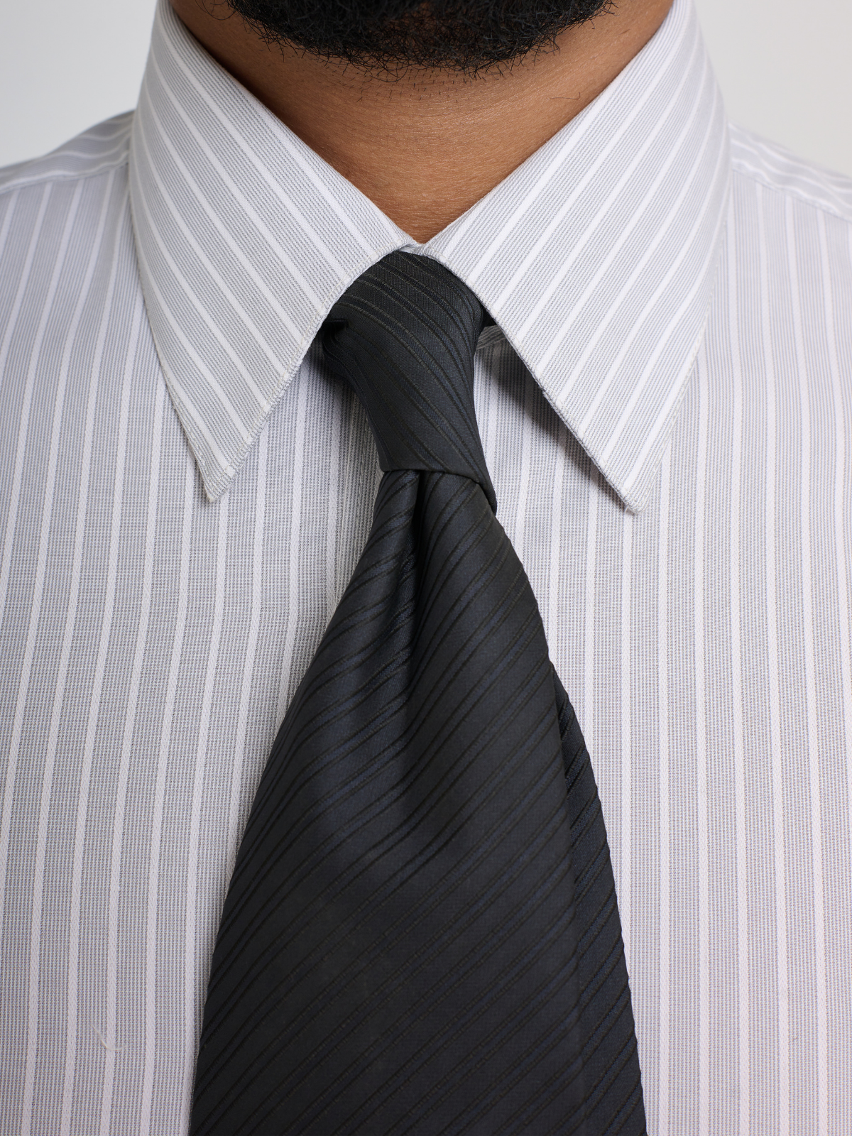 White & Grey Stripe Point Collar Shirt