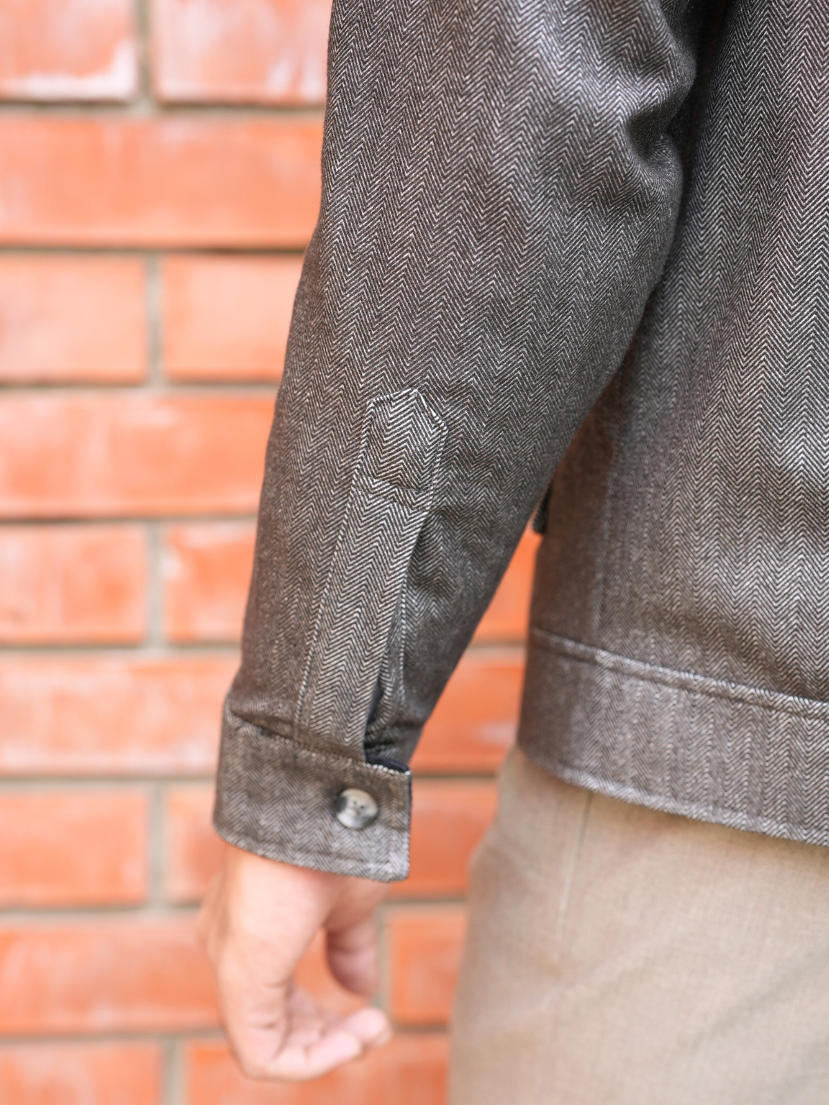 Charcoal Herringbone Cropped Bomber Jacket