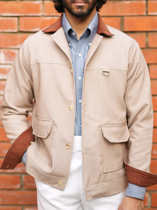 Cream Cropped Bomber Jacket