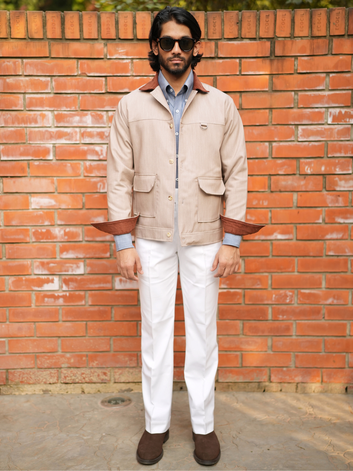 Cream Cropped Bomber Jacket