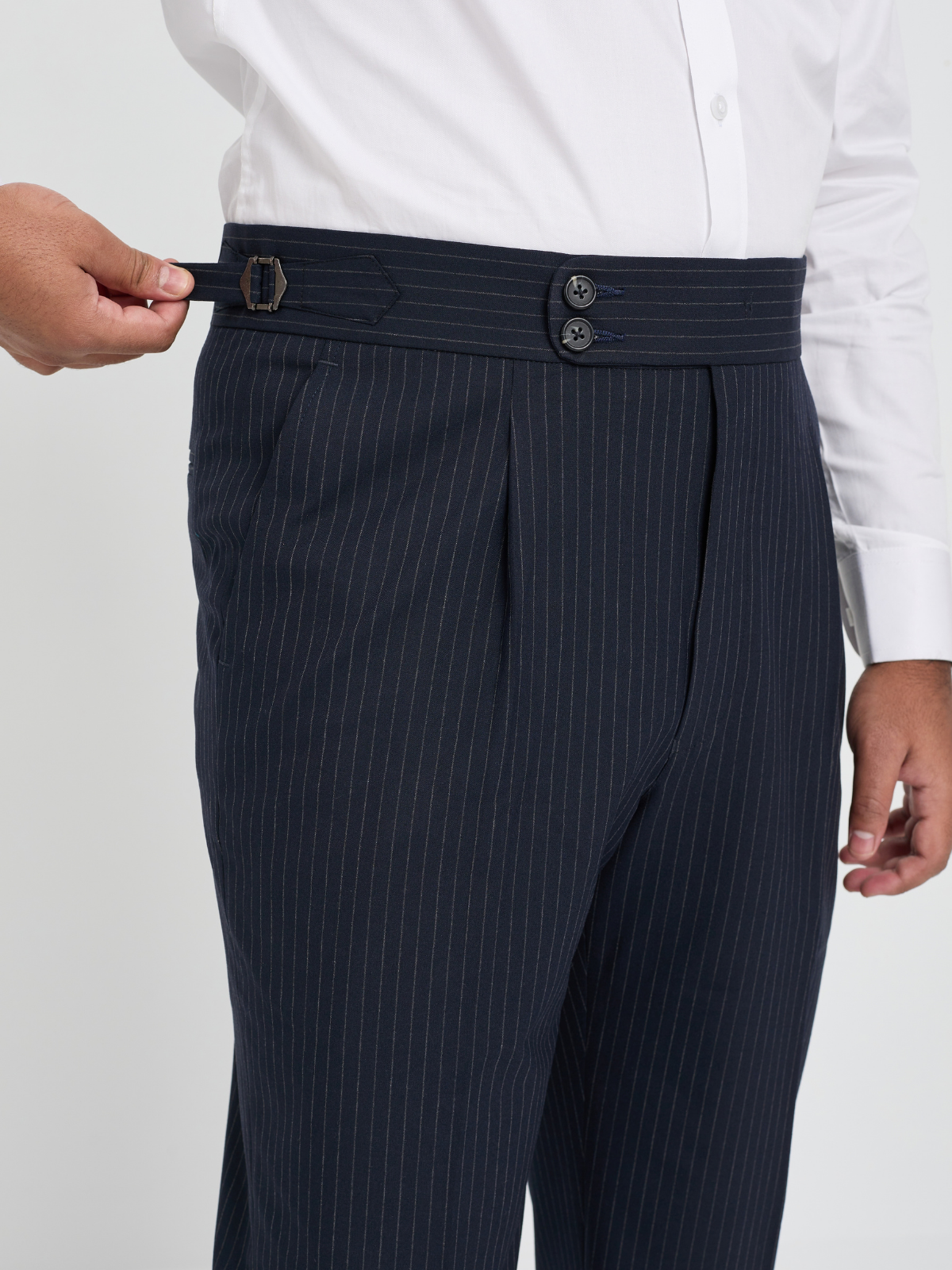 Navy Pinstripe Side Adjuster Trouser