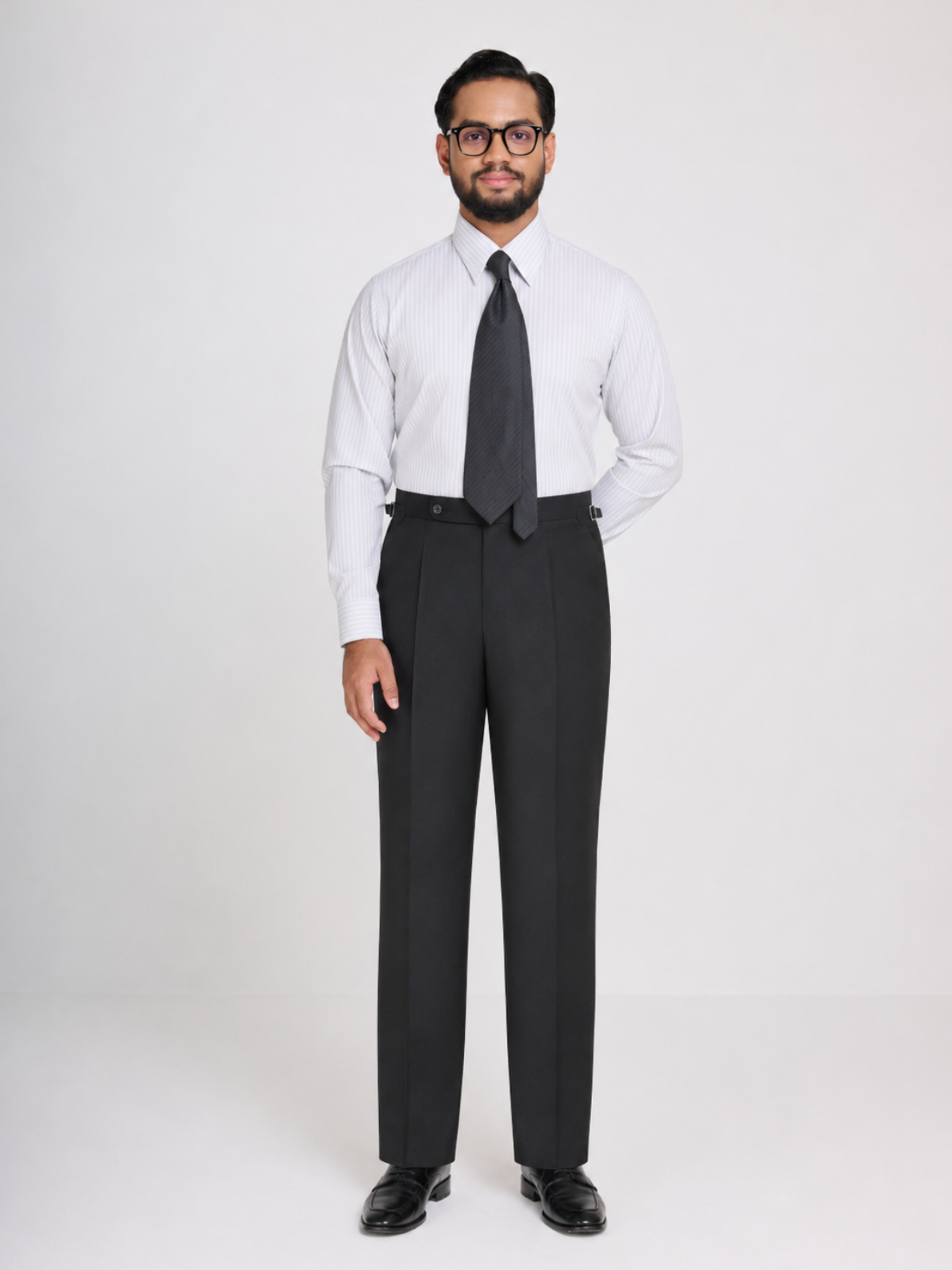 White & Grey Stripe Point Collar Shirt