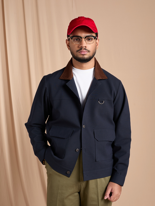 Navy Cropped Bomber Jacket