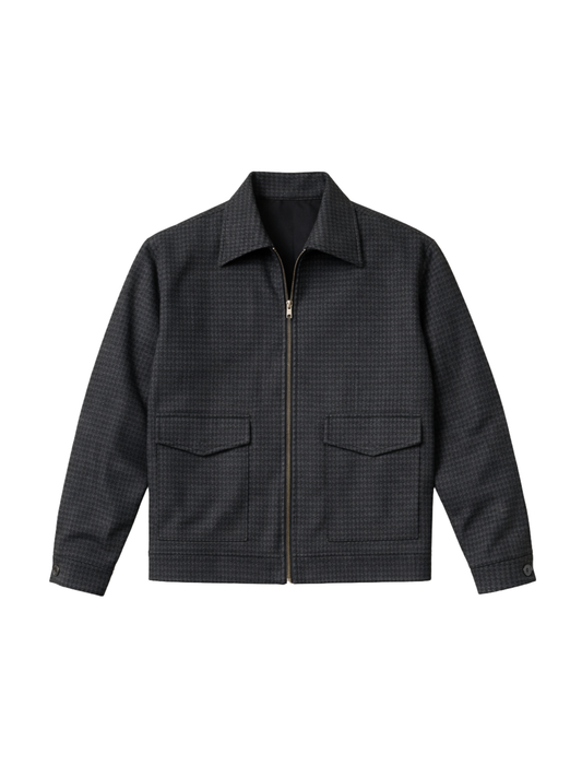 Charcoal Houndstooh Cropped Blouson Jacket