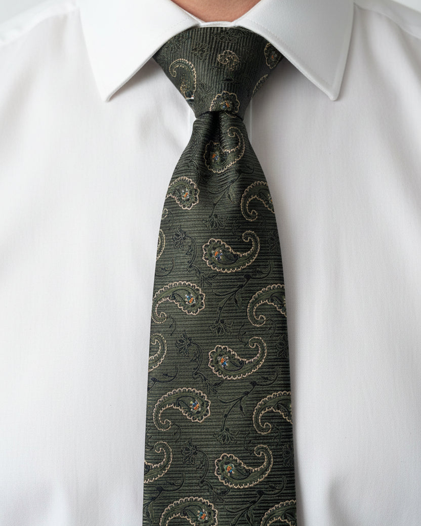 Olive Vintage Paisley Tie