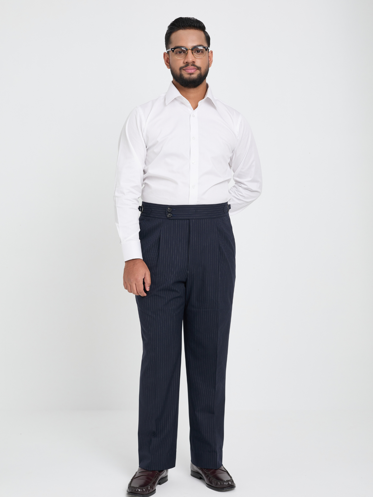 Navy Pinstripe Side Adjuster Trouser
