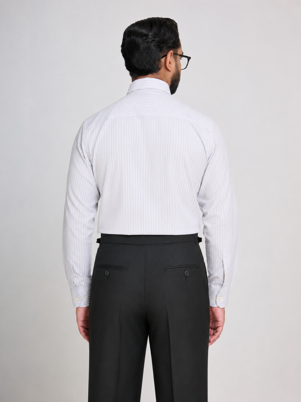 White & Grey Stripe Point Collar Shirt