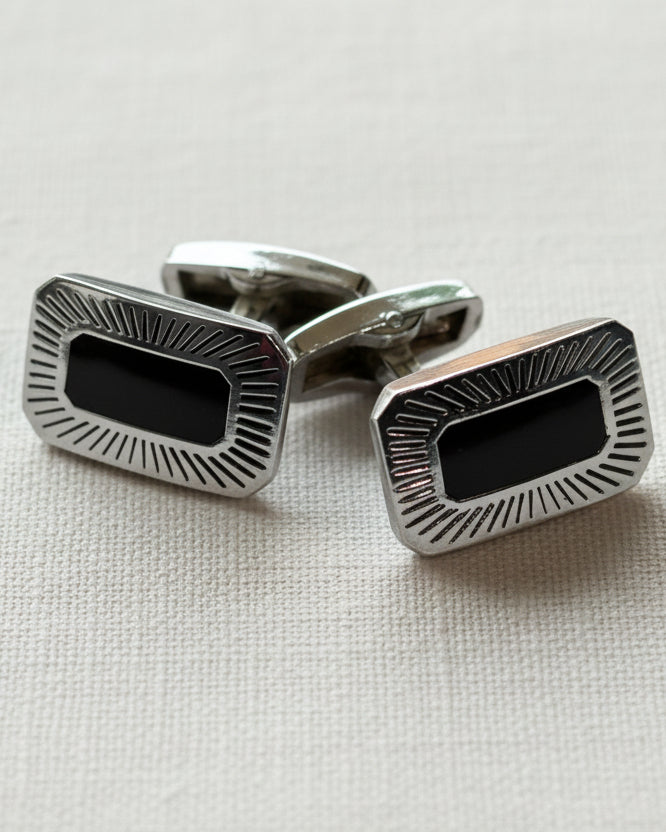 Radiant Frame Cufflinks – Silver & Black