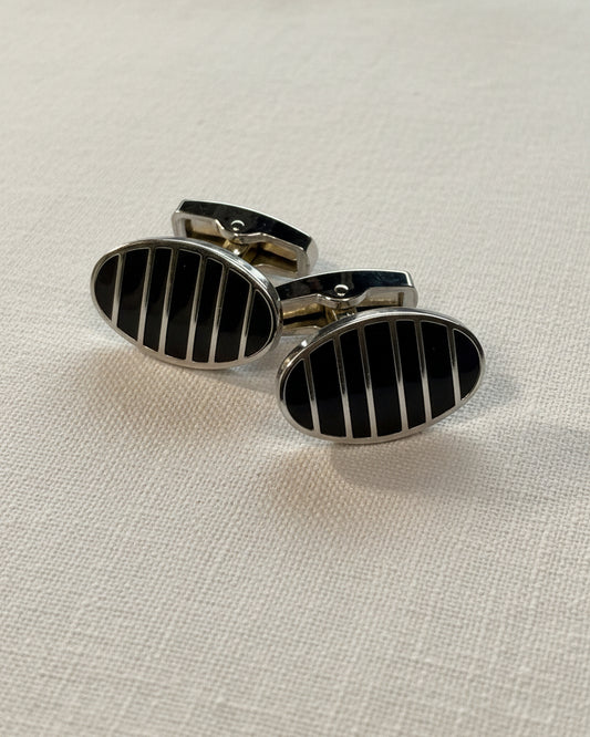Silver Onyx Bar Stripe Cufflinks