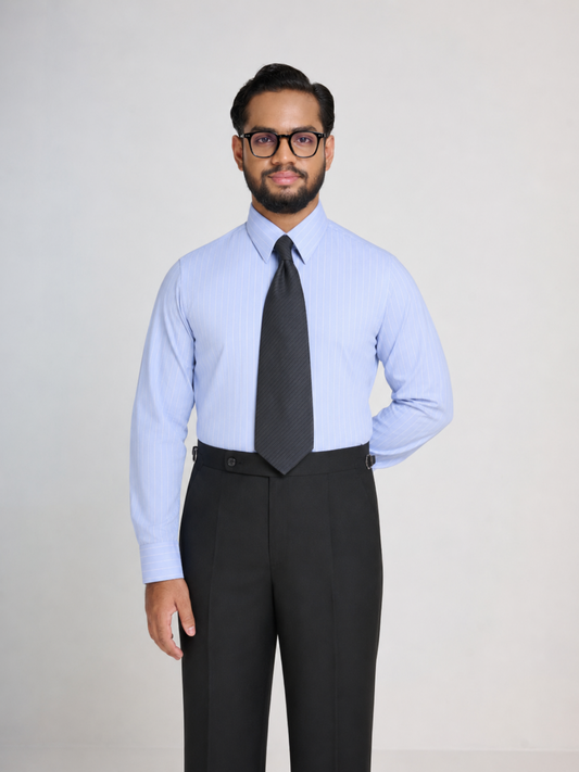 Light Blue Self-Stripe Point Collar Shirt