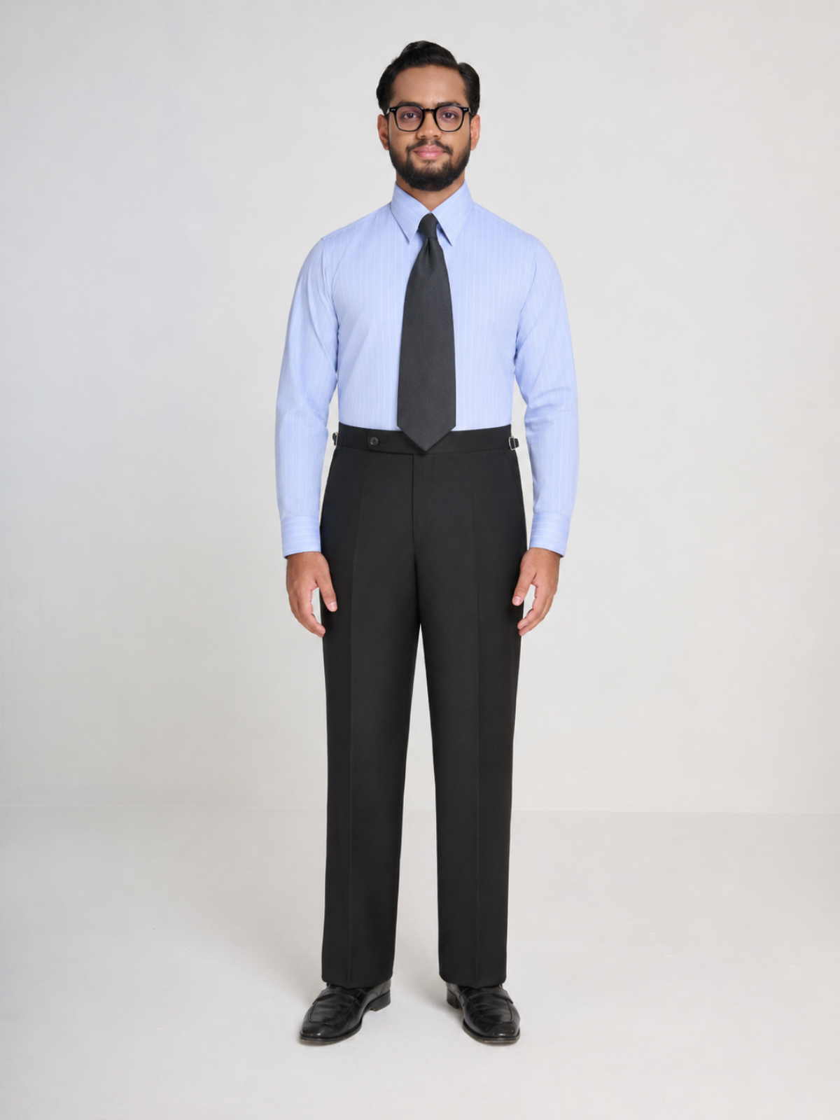 Light Blue Self-Stripe Point Collar Shirt