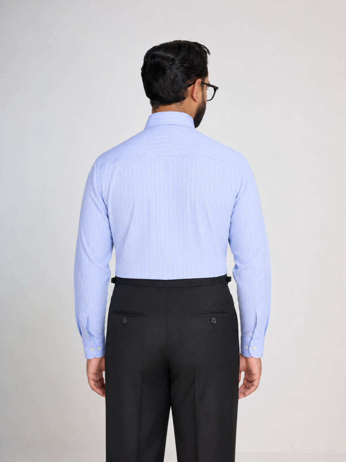 Light Blue Self-Stripe Point Collar Shirt