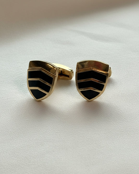 Gold Onyx Chevron Shield Cufflinks
