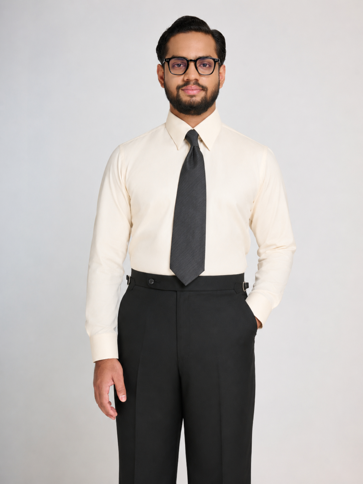 Cream Oxford Point Collar Shirt