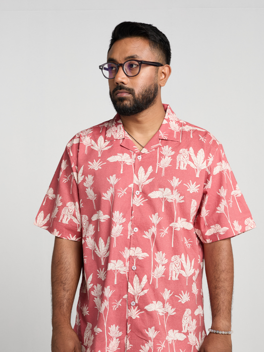 Red Animal Print Cuban Shirt
