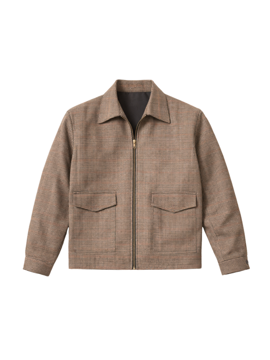 Mocha Houndstooh Cropped Blouson Jacket