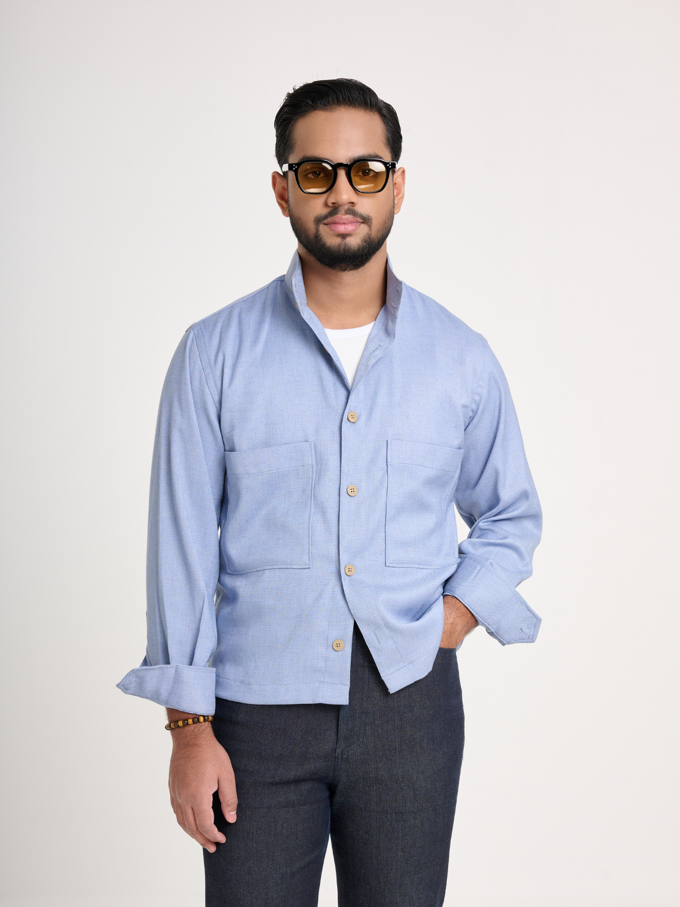 Light Blue Cropped Shacket